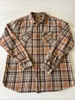 Free Nature Flannel Men's Plaid Button-Up Shirt in Brown and Cream Size XXL